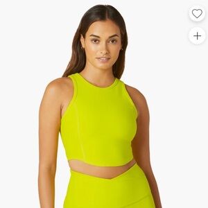 Beyond Yoga Spacedye Motivate Cropped Tank True Chartreuse Heather Size S NWT